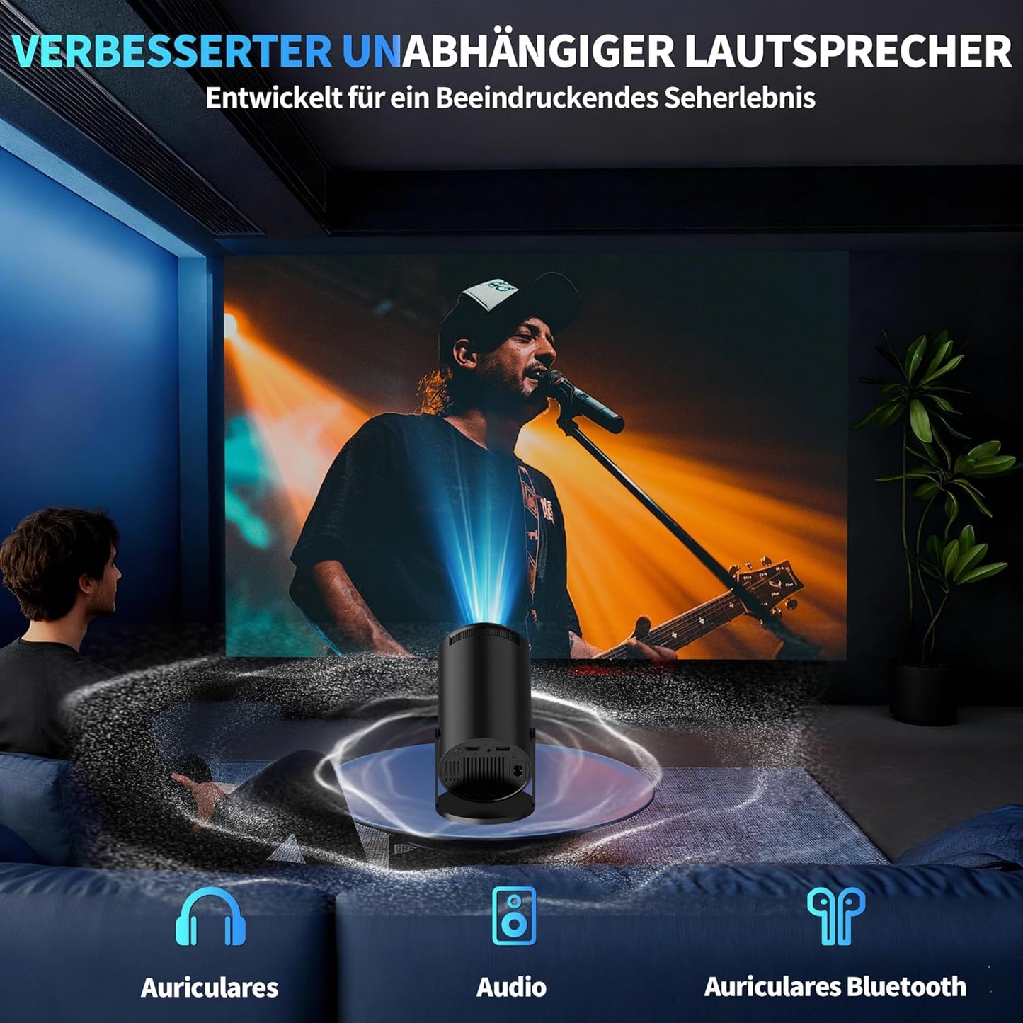 Mini Beamer mit 4K-Unterstützung und 5G WiFi 6, Black-X
