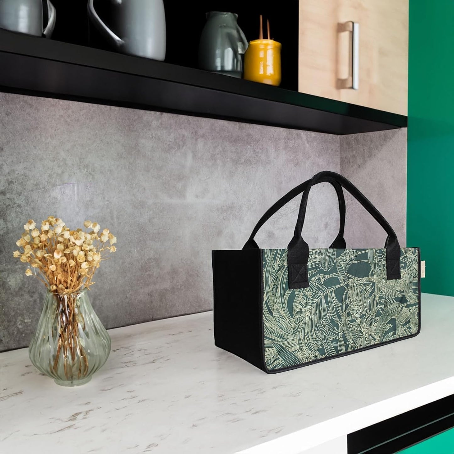 2-teiliges Filztaschen Set, Blume - Grün