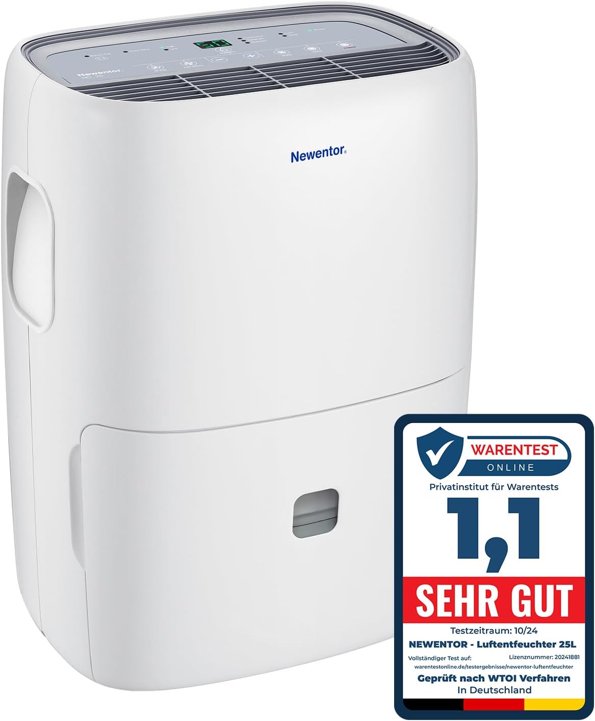 Luftentfeuchter mit Timer und Ablaufschlauch, 25L/24H