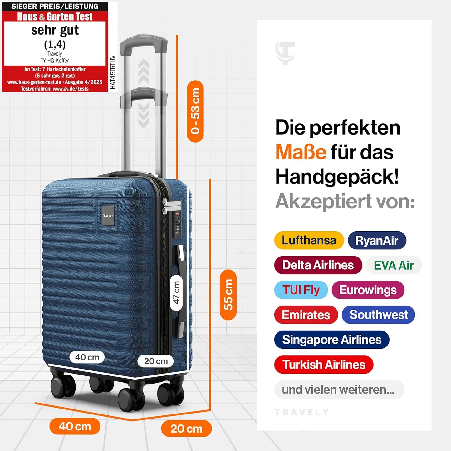 Handgepäck-Koffer, Handgepäck - 55x40x20cm Tiefseeblau