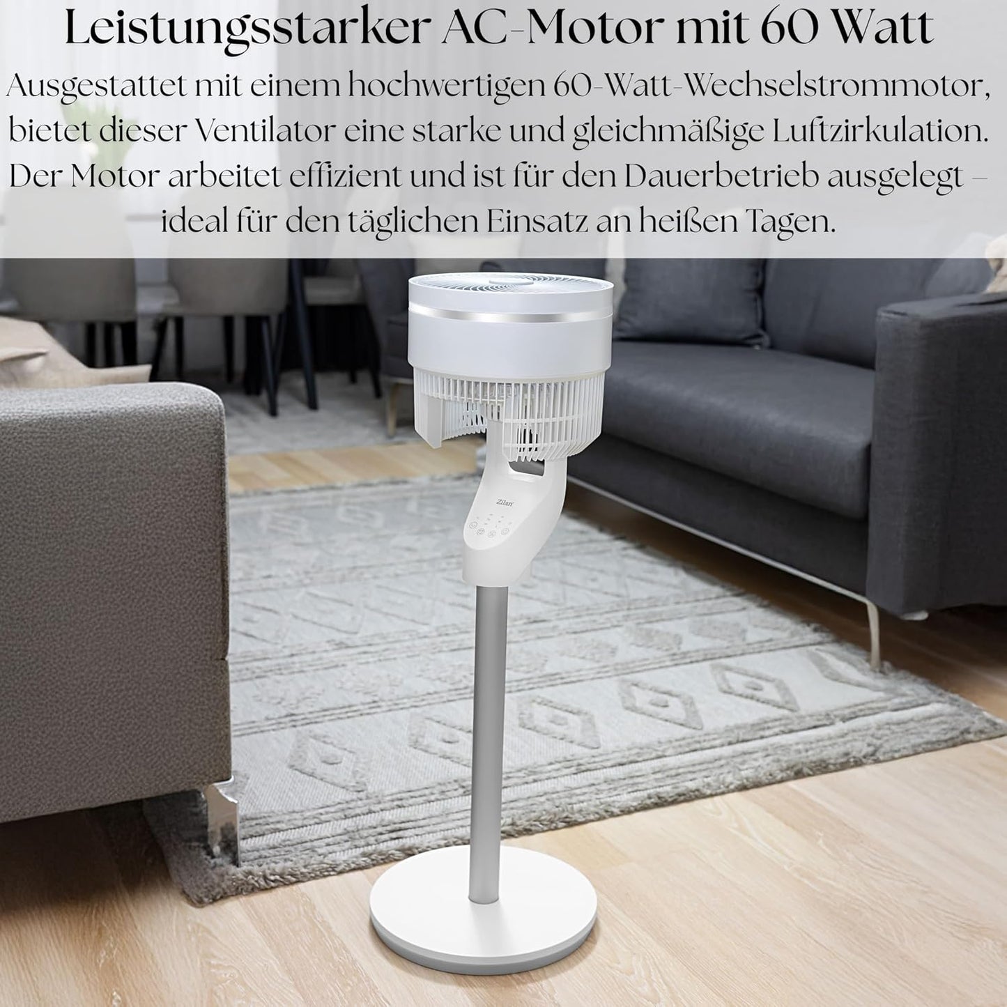 Leiser Standventilator mit Fernbedienung und Timer, Weiss mit Fb