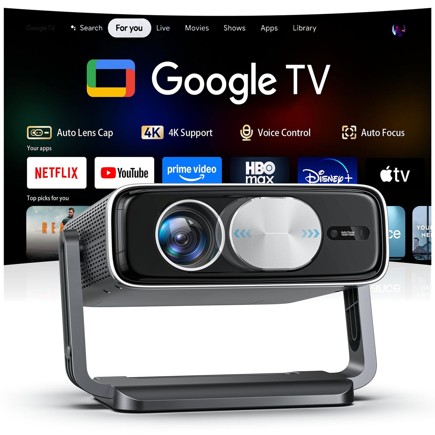 Neo X1 Smart Beamer mit 4K, Google TV & Autofokus, schwarz und grau Pemoon Beamer