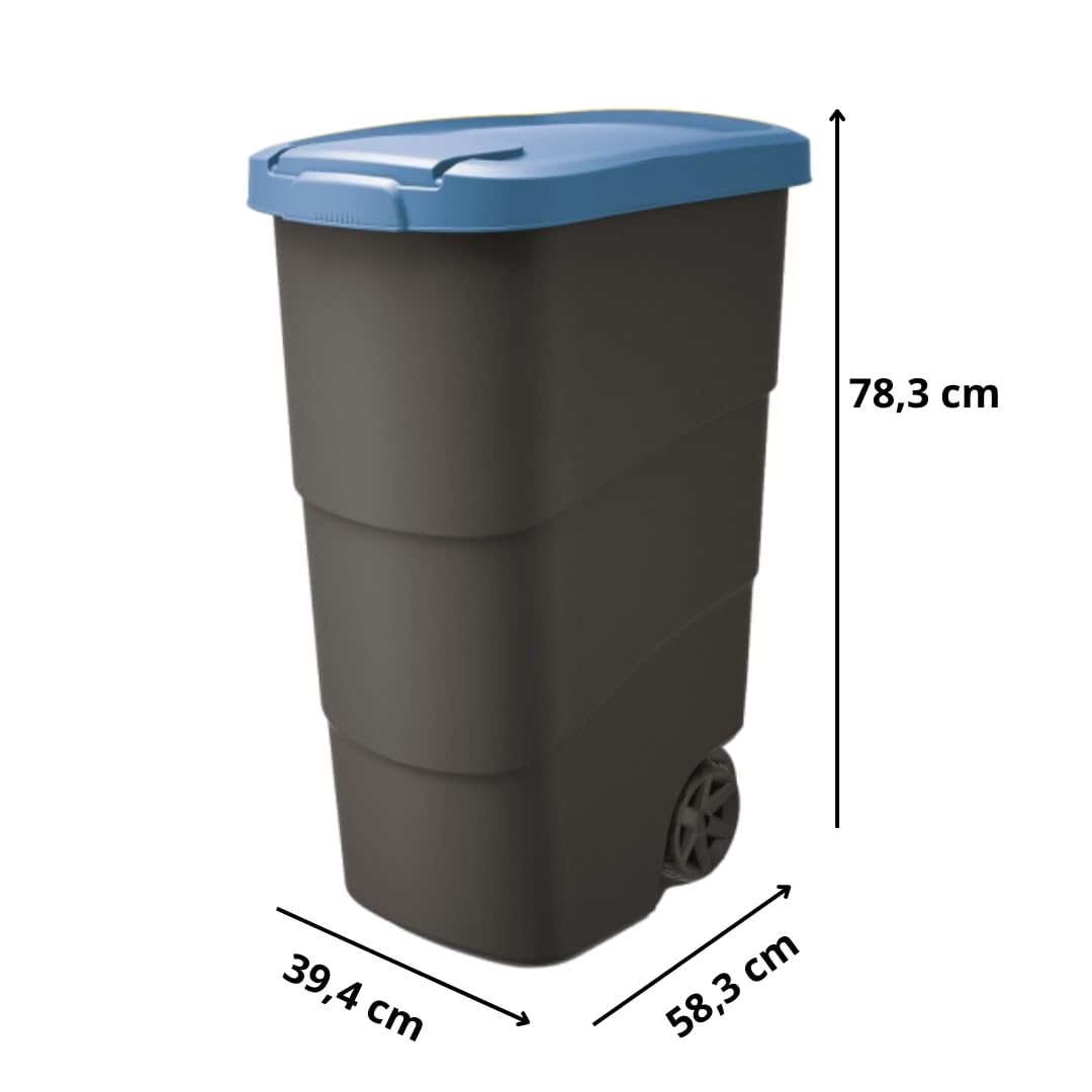 Mülleimer mit Rädern und Deckel, Blau