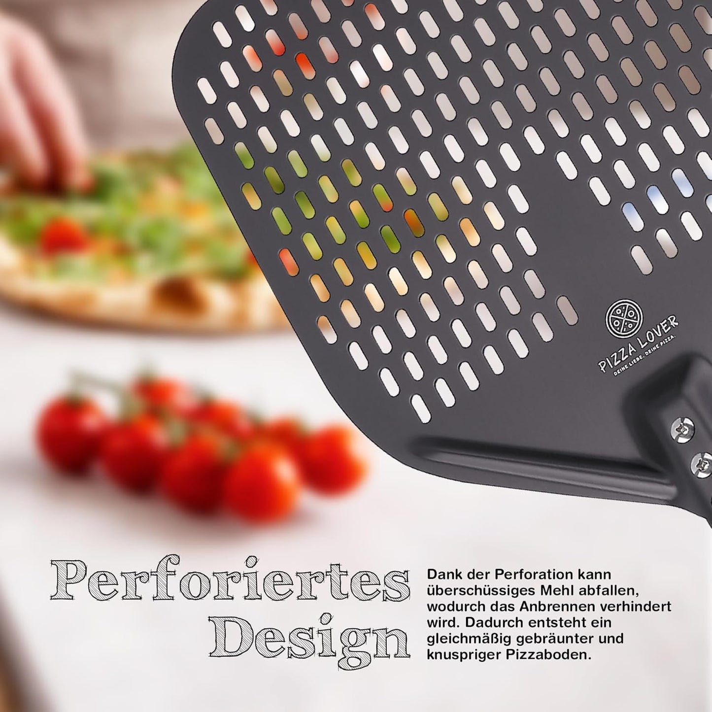 Pizzaschieber perforiert, Schwarz 30x70 cm