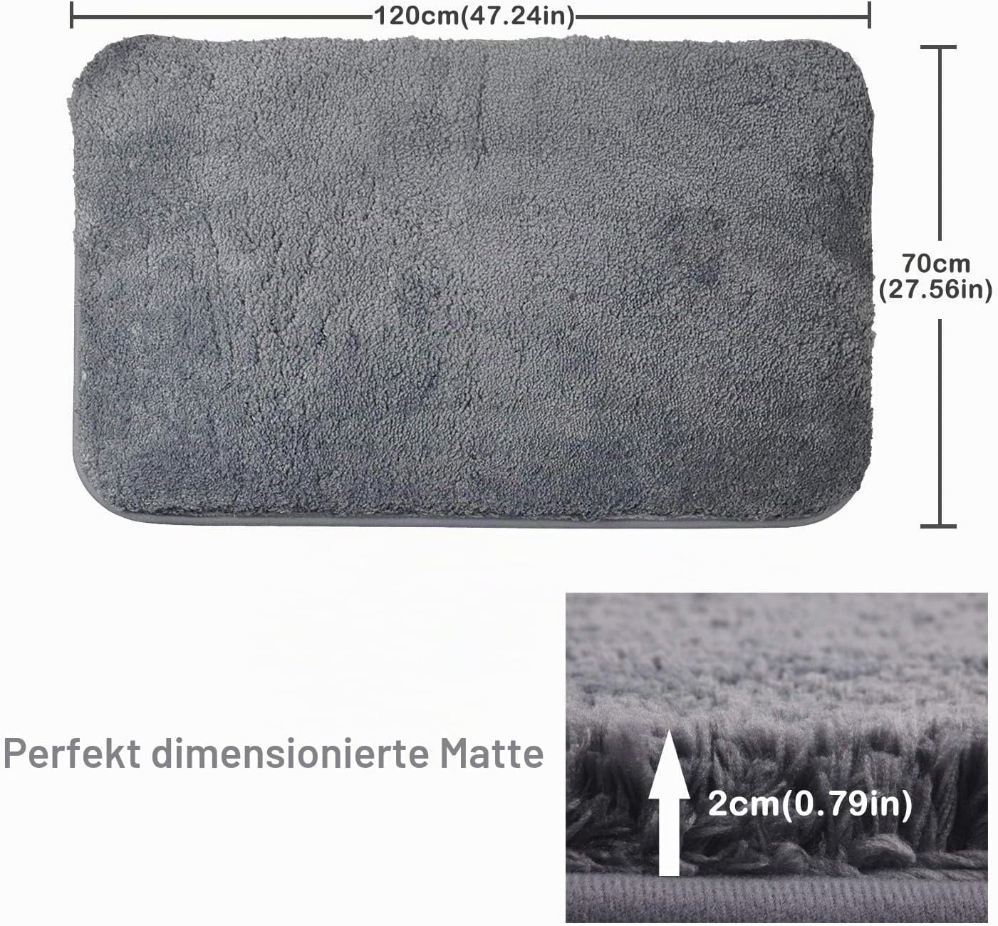 Rutschfester Hochflor-Badteppich, 70x120 cm, 70 x 120 cm Grau