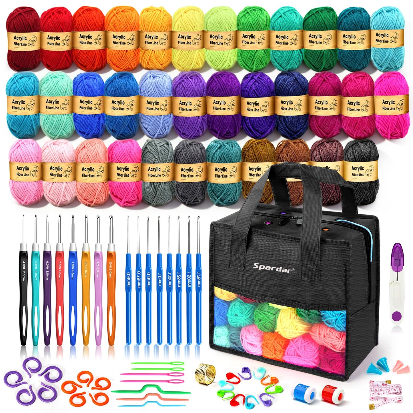 Häkelgarn-Set mit Acrylgarn und Häkelzubehör, schwarz