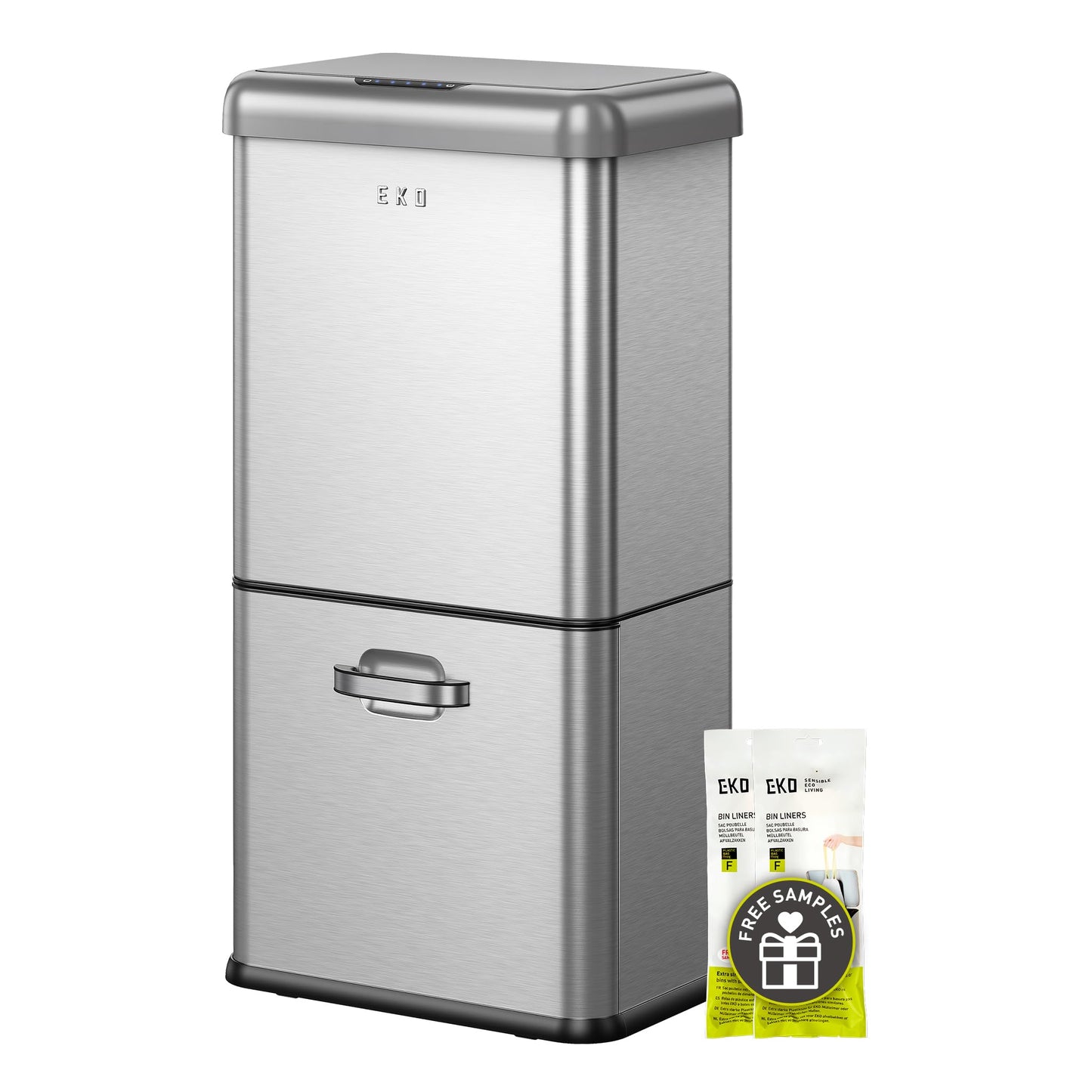 Sensor-Mülleimer mit 2 Fächern, 32+18 Liter-Edelstahl