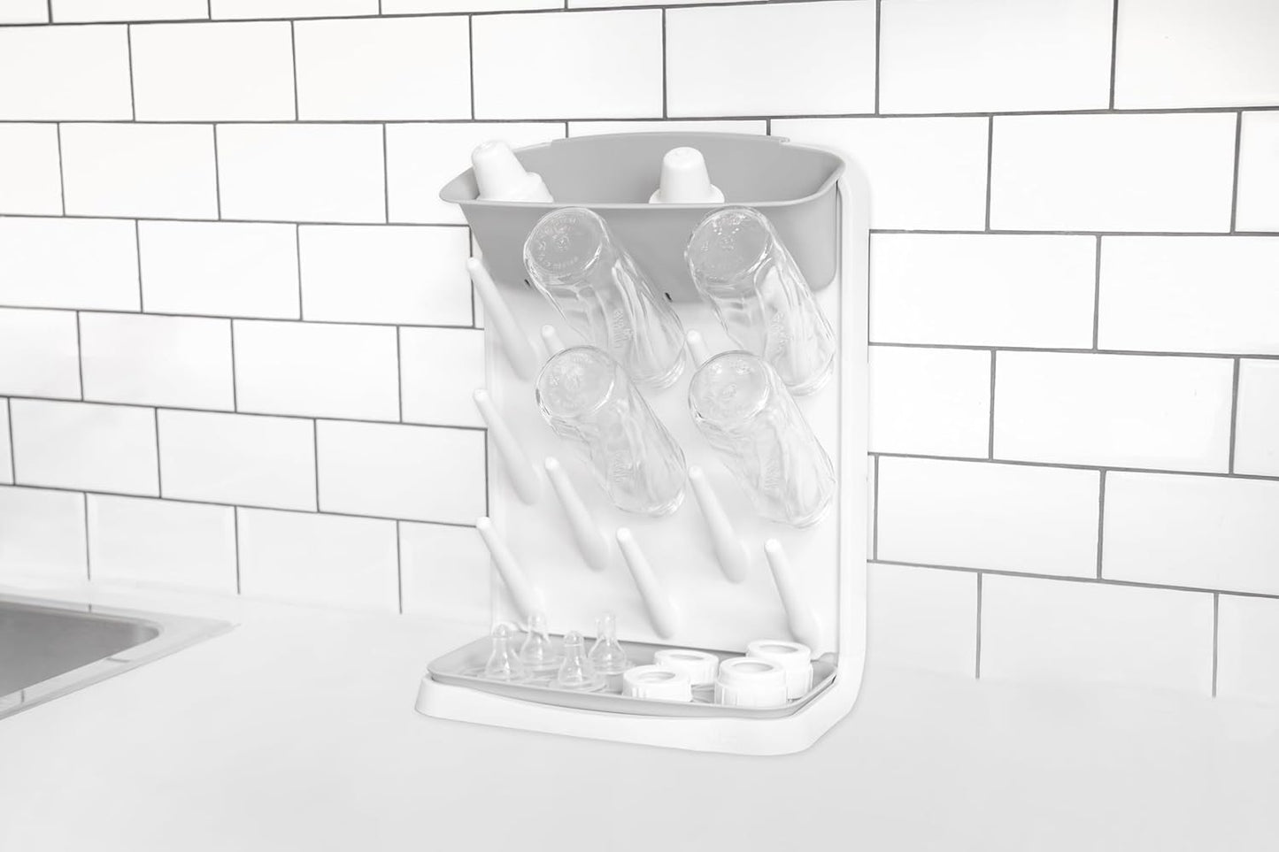 Vertical Babyflaschen-Abtropfgestell, Grey Bottle Drying Rack