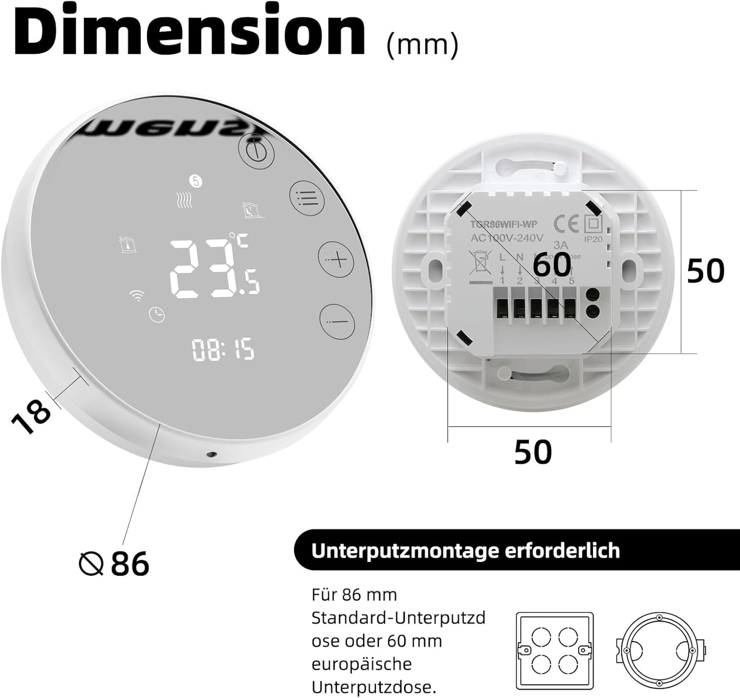 Thermostat TGR86WIFI-WP, Wasserheizung Thermostat 1Stk_WIFI