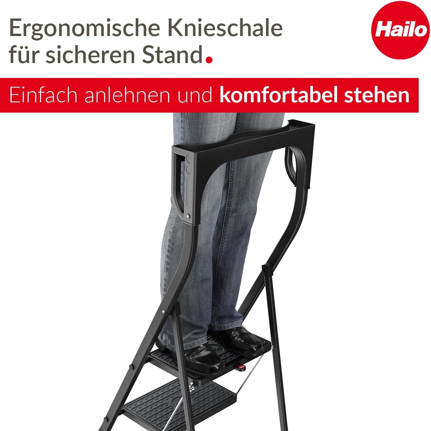 K77 ComfortLine Klapptritt, 2-stufige Trittleiter, Schwarz 2 Stufen