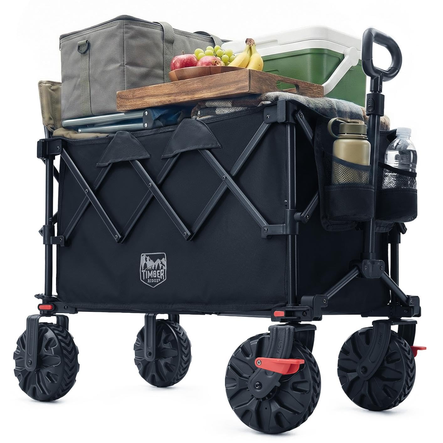Faltbarer XXL-Bollerwagen mit Bremsen, Schwarz