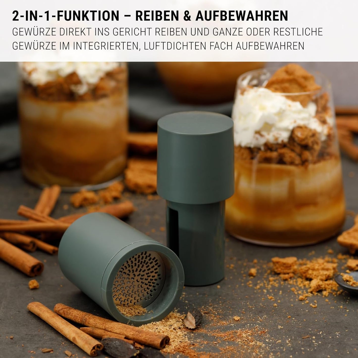 2in1 Gewürzmühle mit Edelstahlklinge, Eukalyptus Grün
