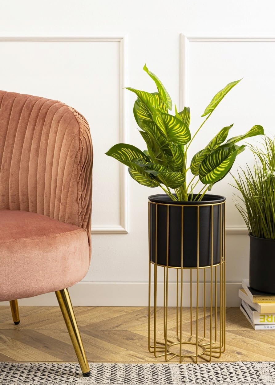 Metall-Blumenständer mit rundem Blumentopf, 42 cm Gold - Schwarz
