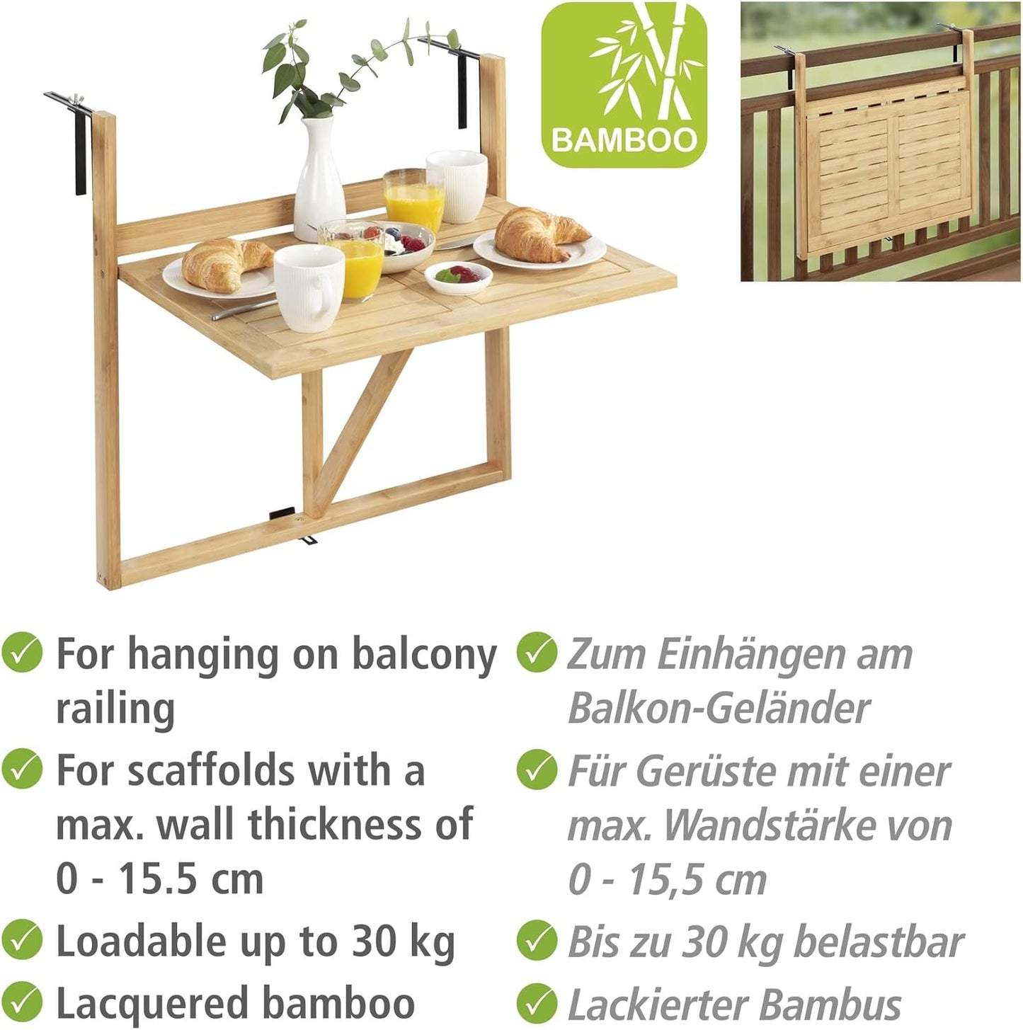 Bambus Balkon-Klapptisch Waikiki