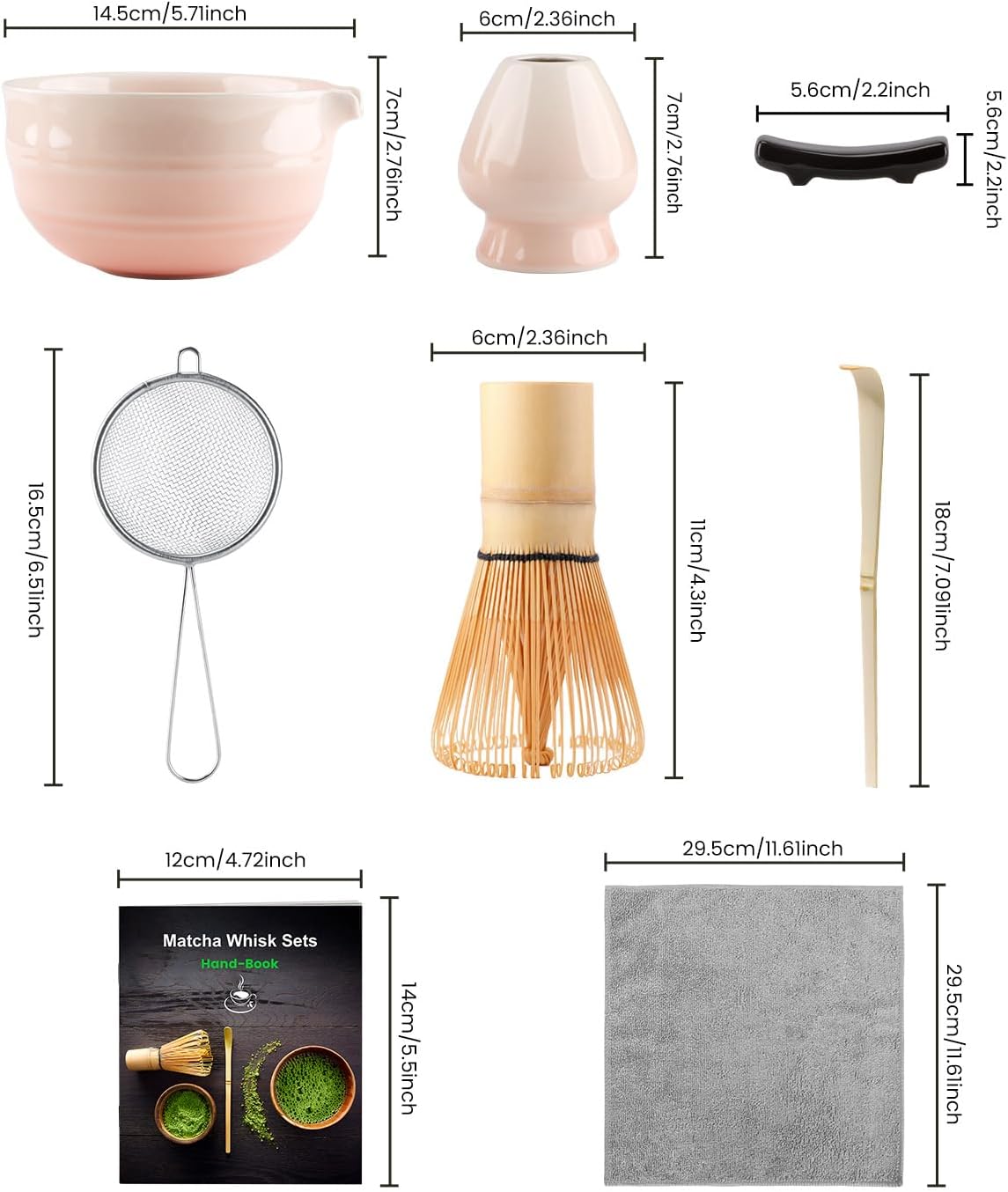 7-teiliges Matcha-Teeset mit Zubehör, Rosa Farbverlauf