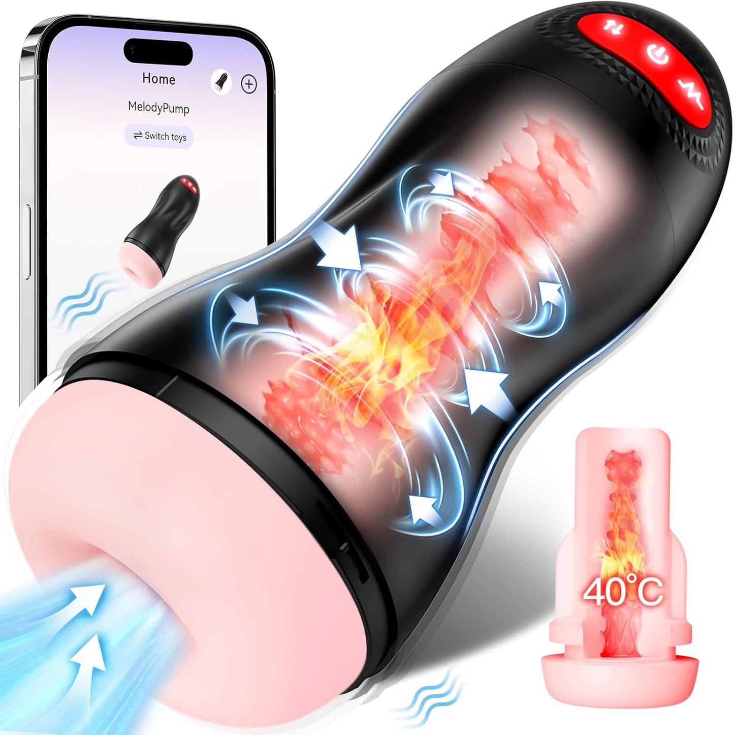 Elektrischer Masturbator mit Vibration und Saugmodi, Schwarz