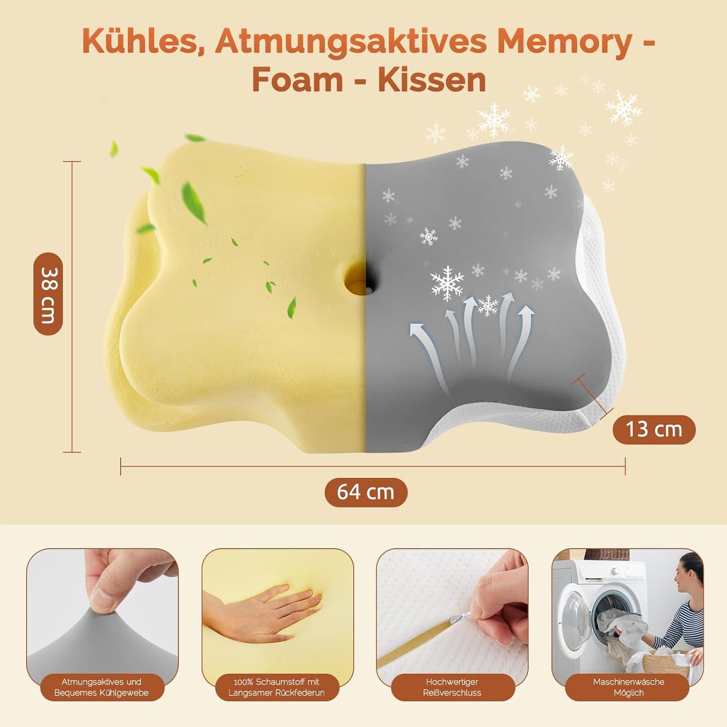 Ergonomisches Kopfkissen für alle Schlafpositionen