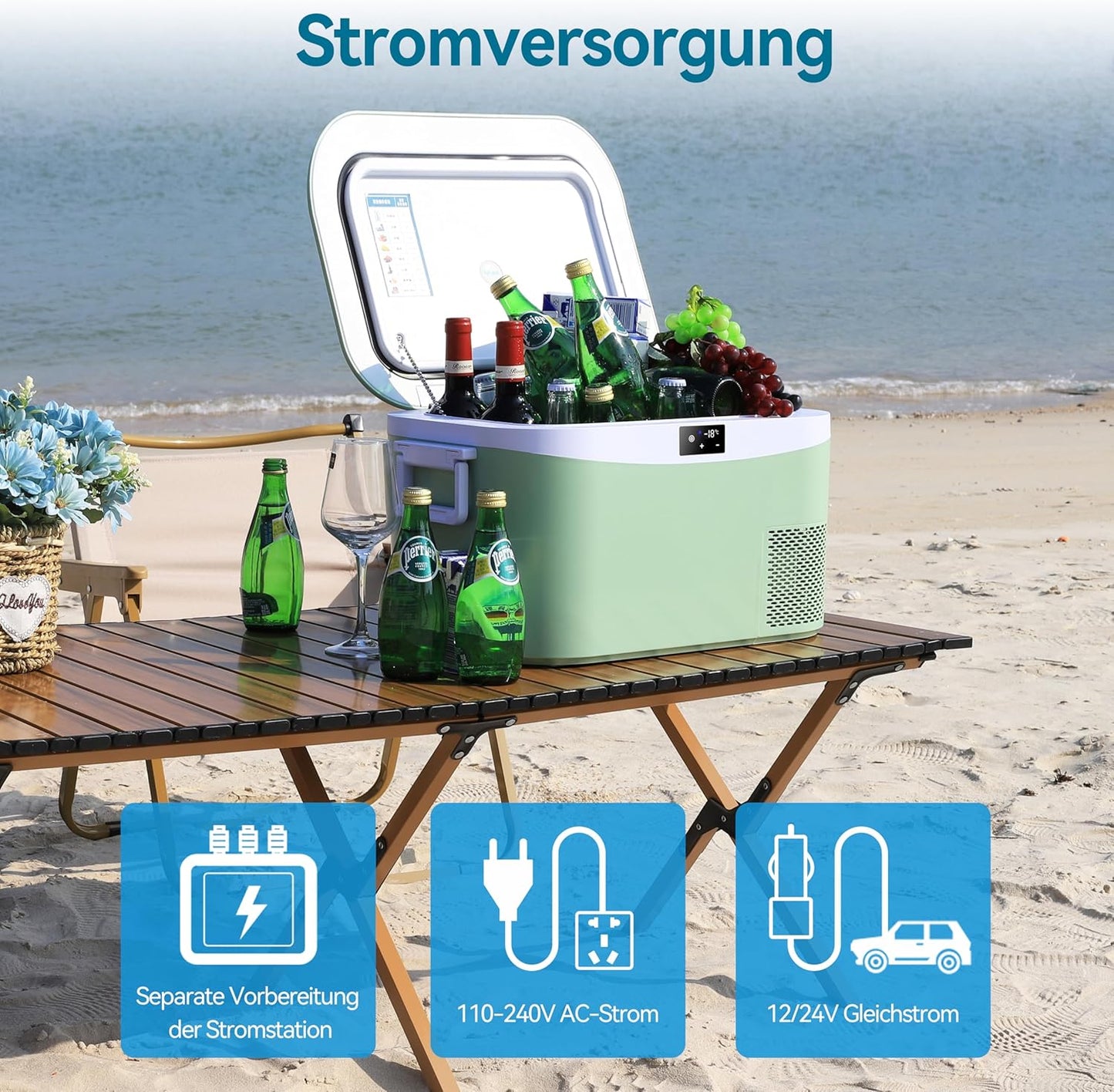 Tragbare Kühlbox für Auto & Camping, 12,8 Liter Grün