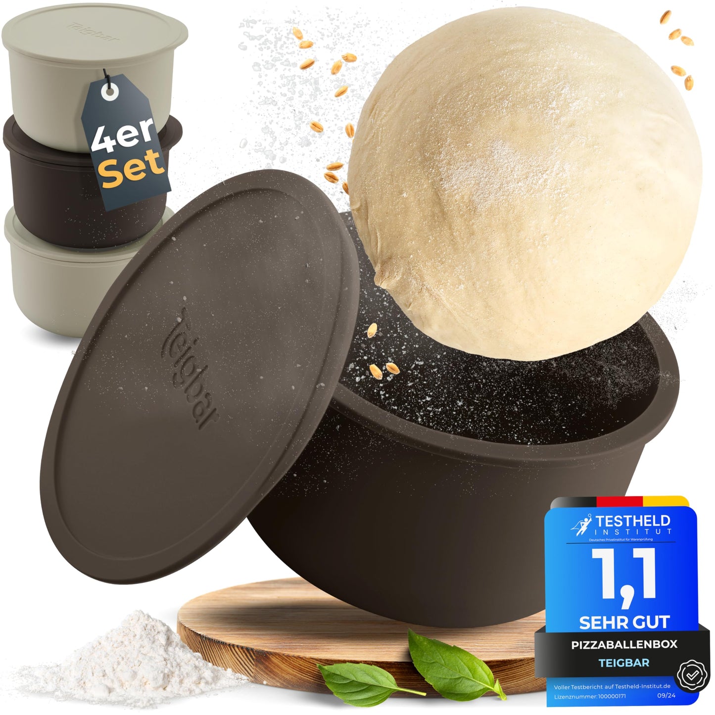 4er-Set Pizzaballenbox mit Deckel, Taupe 4er Set