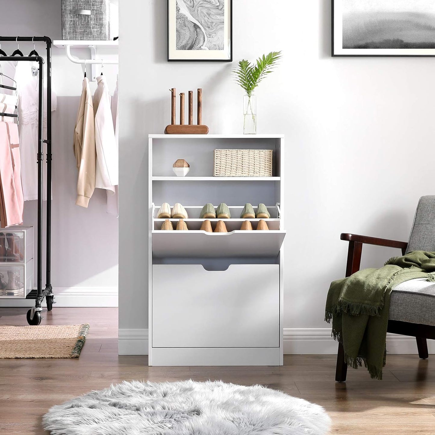 Schuhschrank mit 2 Klappen und offenem Fach, Wolkenweiß 2 Klappen (60B cm)