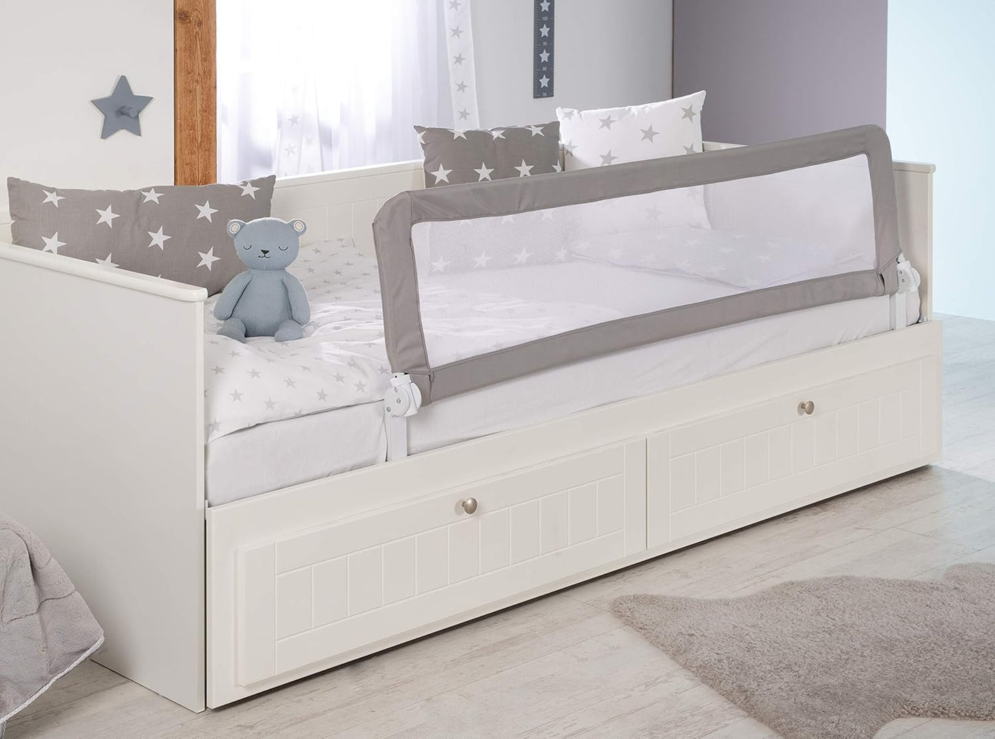 Klappbares Bettschutzgitter Model Klipp-Klapp, Grau 150x40 cm