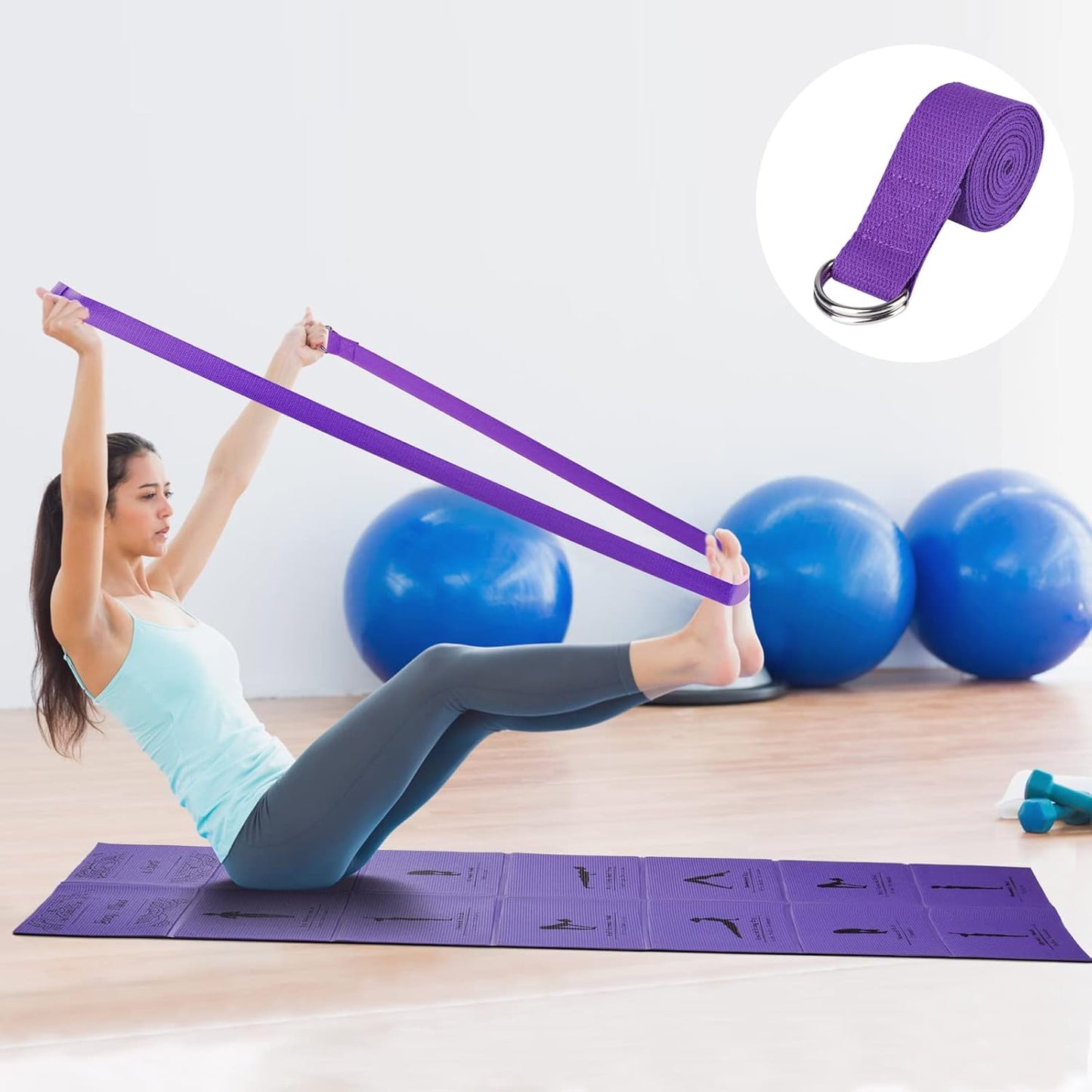 Rutschfeste Yogamatte mit Stretch Strap, Lila