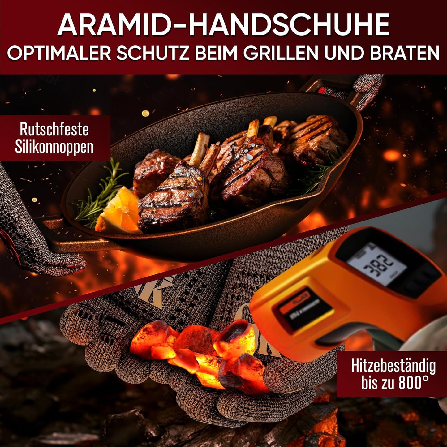 Gusseisen Wok Pfanne, 35 cm, mit Grillhandschuhen, Wok Pfanne mit Pflegepaste 35cm