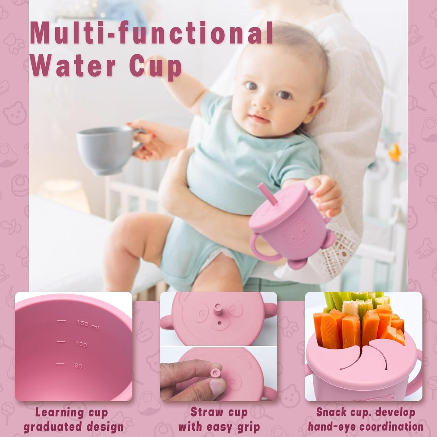 11-teiliges Kindergeschirrset mit Saugnapf, Rosa