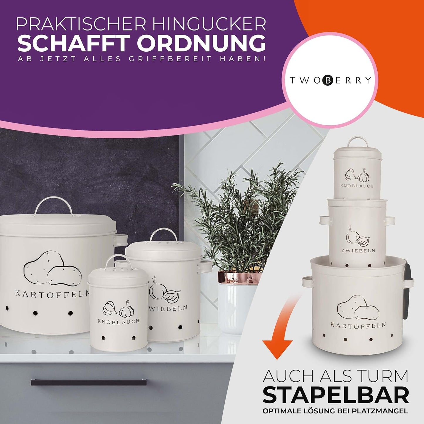 4-teiliges Aufbewahrungsbox-Set mit Sparschäler, Weiss