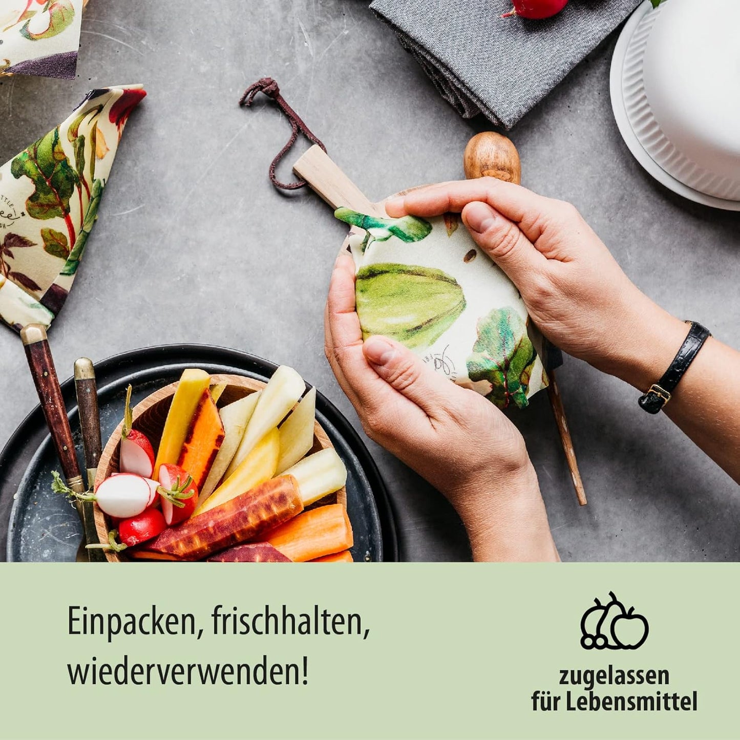 Bio-Bienenwachstücher Starter-Set (3 Stück), Gemüse