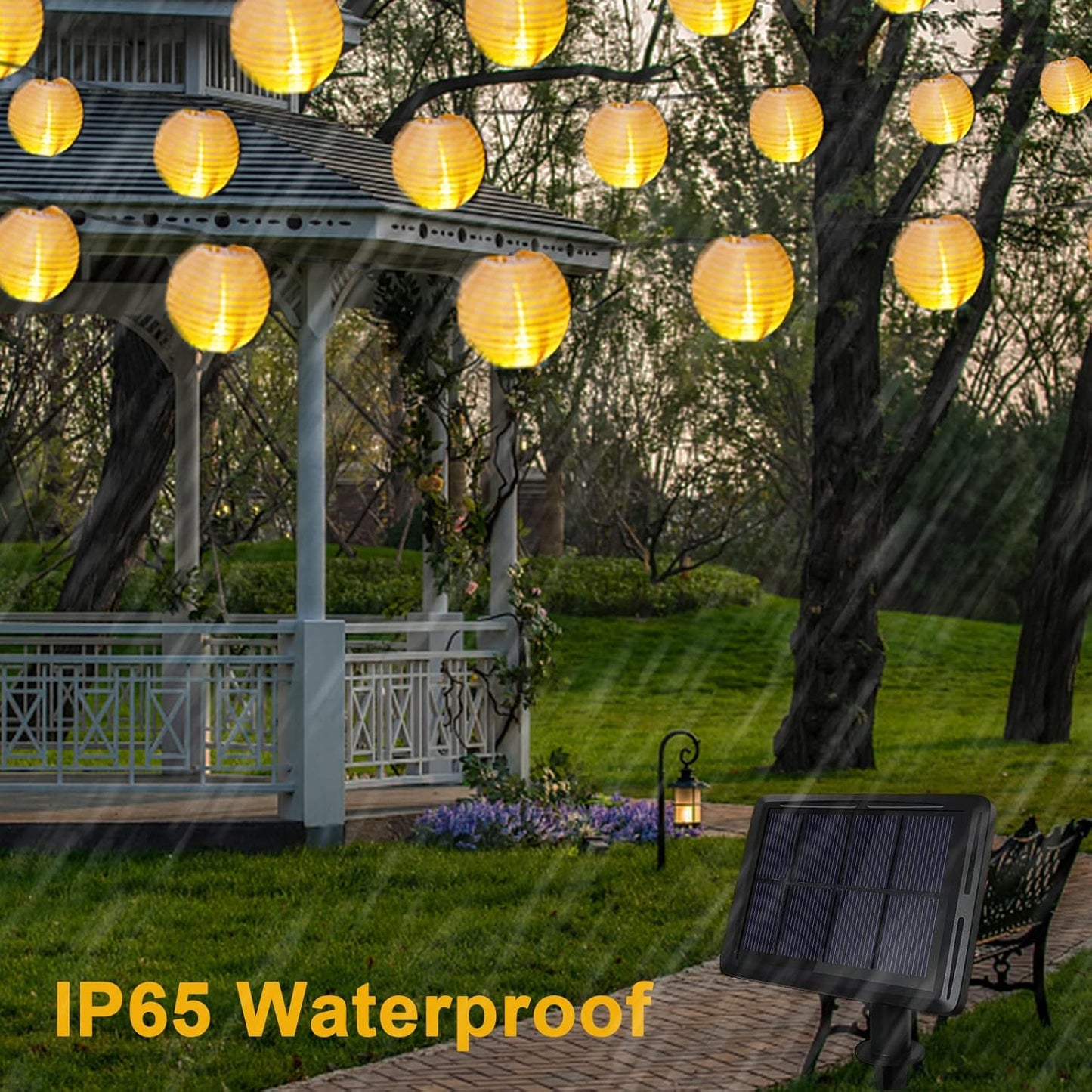 Solar-Lichterkette mit Lampions (30 LEDs), 30 LED Warmweiss