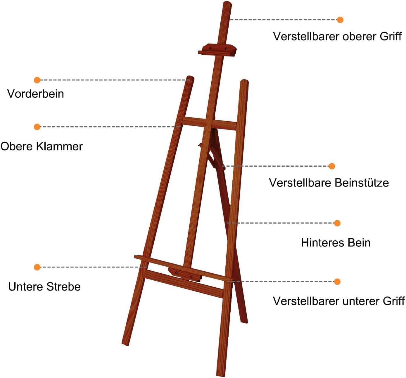 Verstellbare Holzstaffelei für Atelier & Feld, Holz Tiefrot