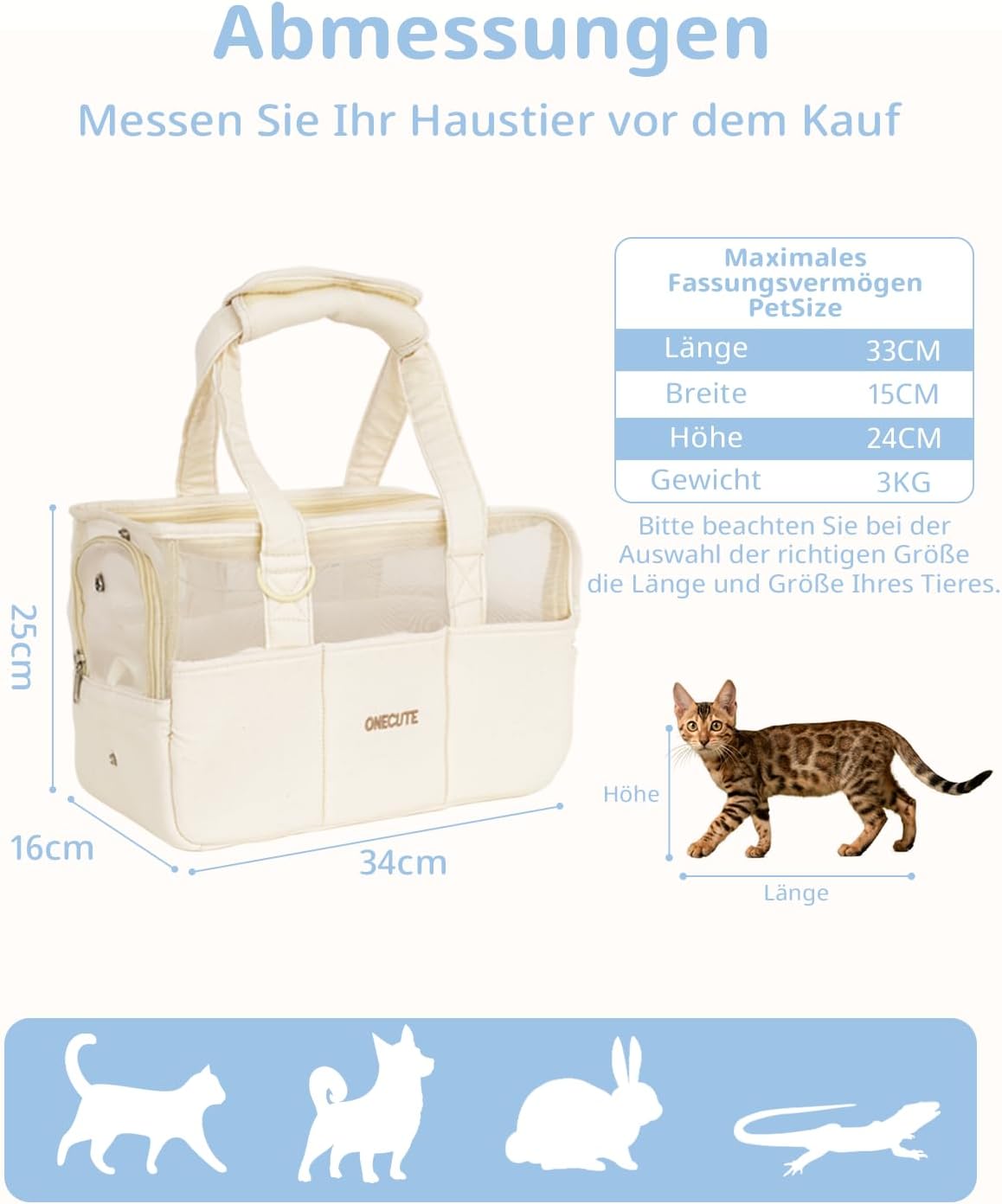 Faltbare Tragetasche für Haustiere, 34 * 16 * 25 cm Beige atmungsaktiv