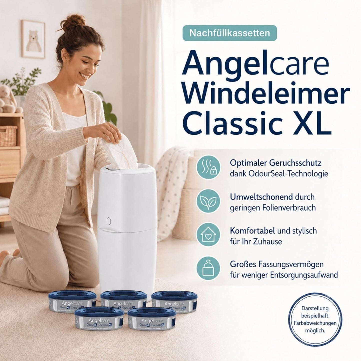 Windeleimer Classic XL mit 5 Nachfüllkassetten, 6-teiliges Set