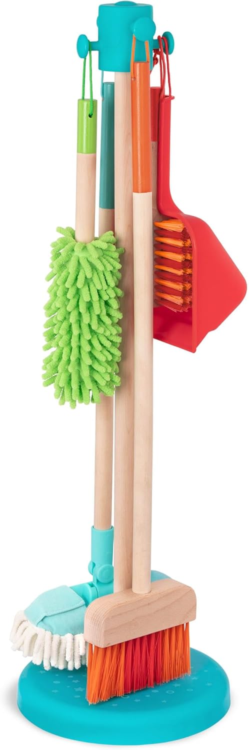 Kinder Holz Reinigungsset mit Besen & Zubehör, Reinigungsset aus Holz