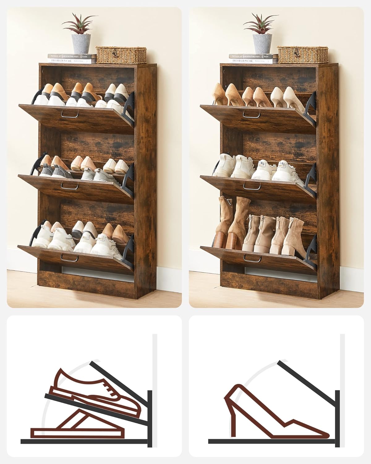 Schuhregal Flip, Vintagebraun 60 x 24 x 120 cm