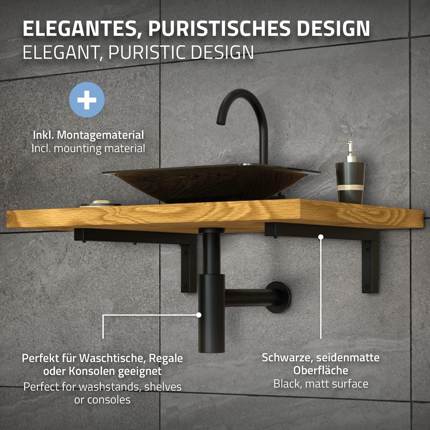 Wandkonsole-Set für Waschtisch, 300 x 150 mm Schwarz