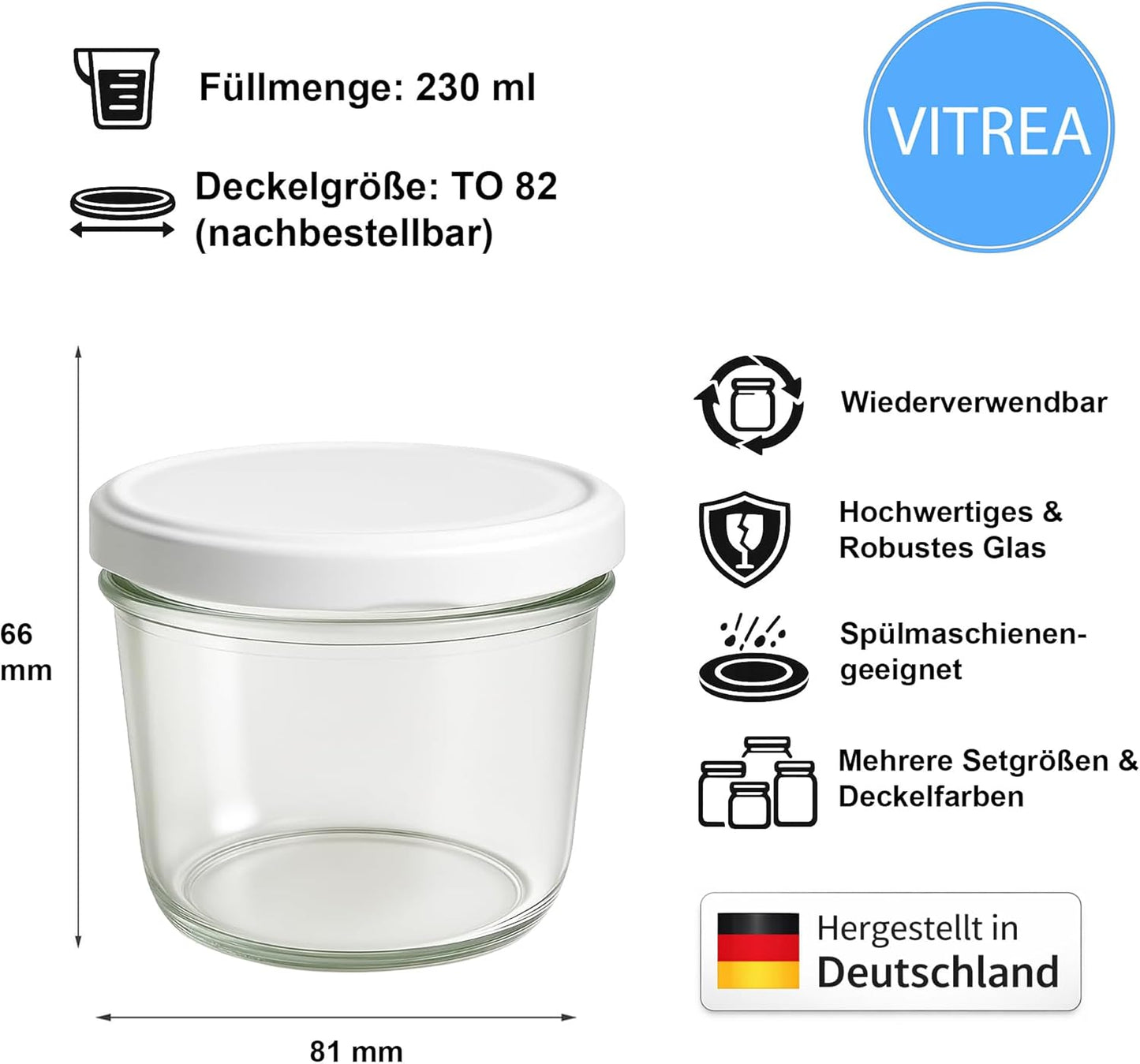 Einmachgläser mit Schraubdeckel (100 Stück, 230 ml), 230 ml 100