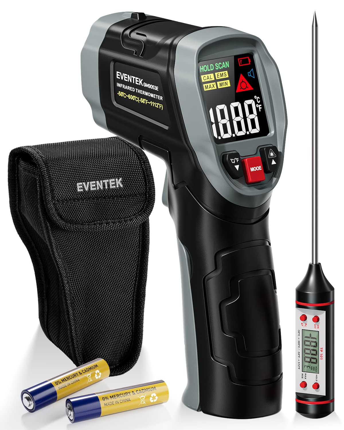 Set Infrarotthermometer + Fleischthermometer, Schwarze mit Fleischthermometer & Tasche