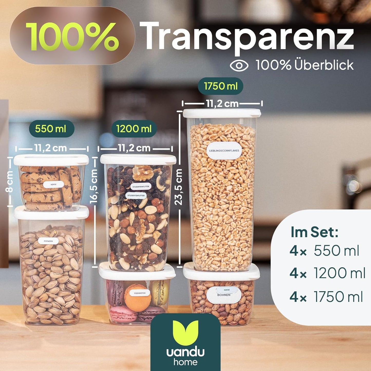 12er-Set Vorratsdosen, 12 Mix-weiss