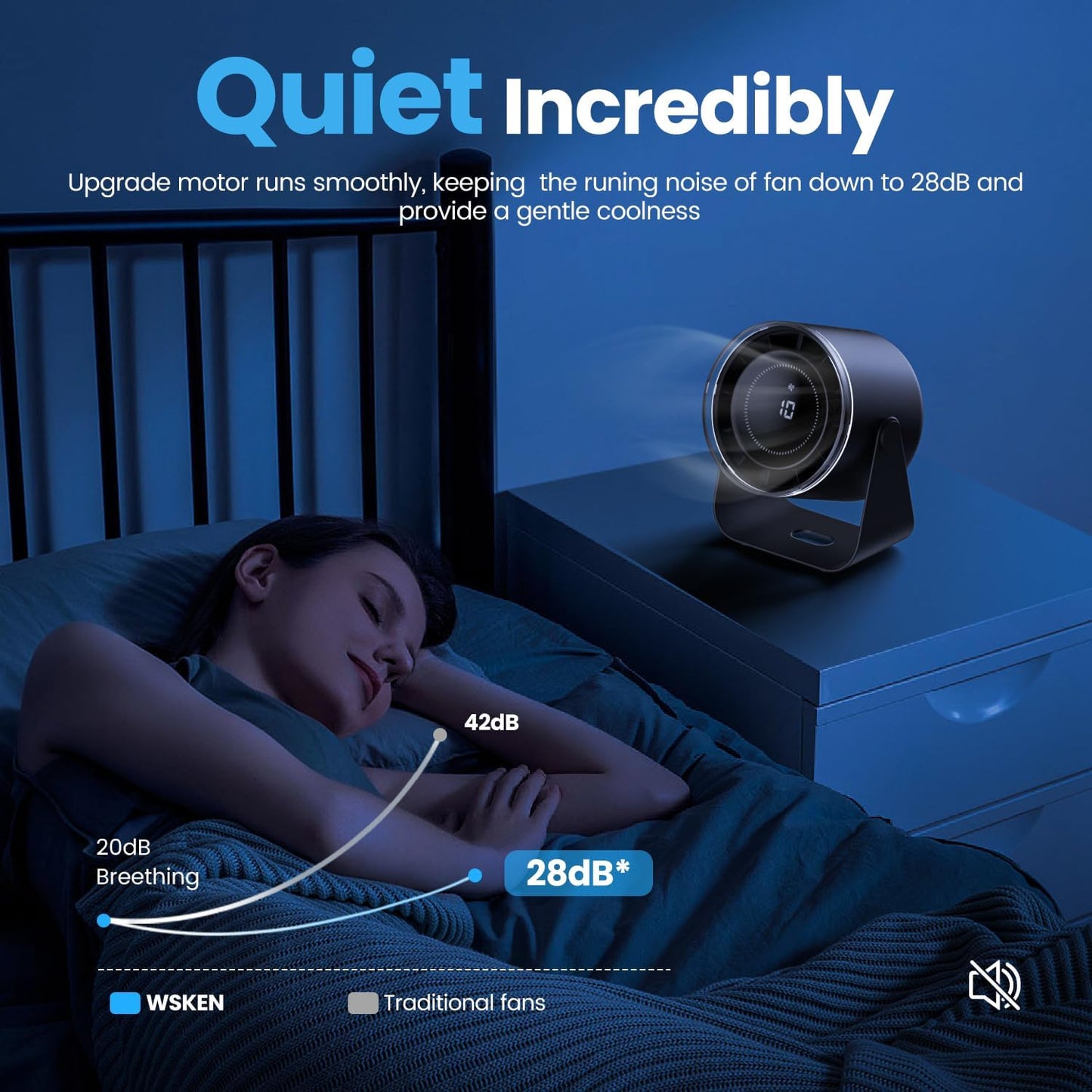 Wiederaufladbarer Mini-Ventilator mit 100 Geschwindigkeiten, Blau Schwarz