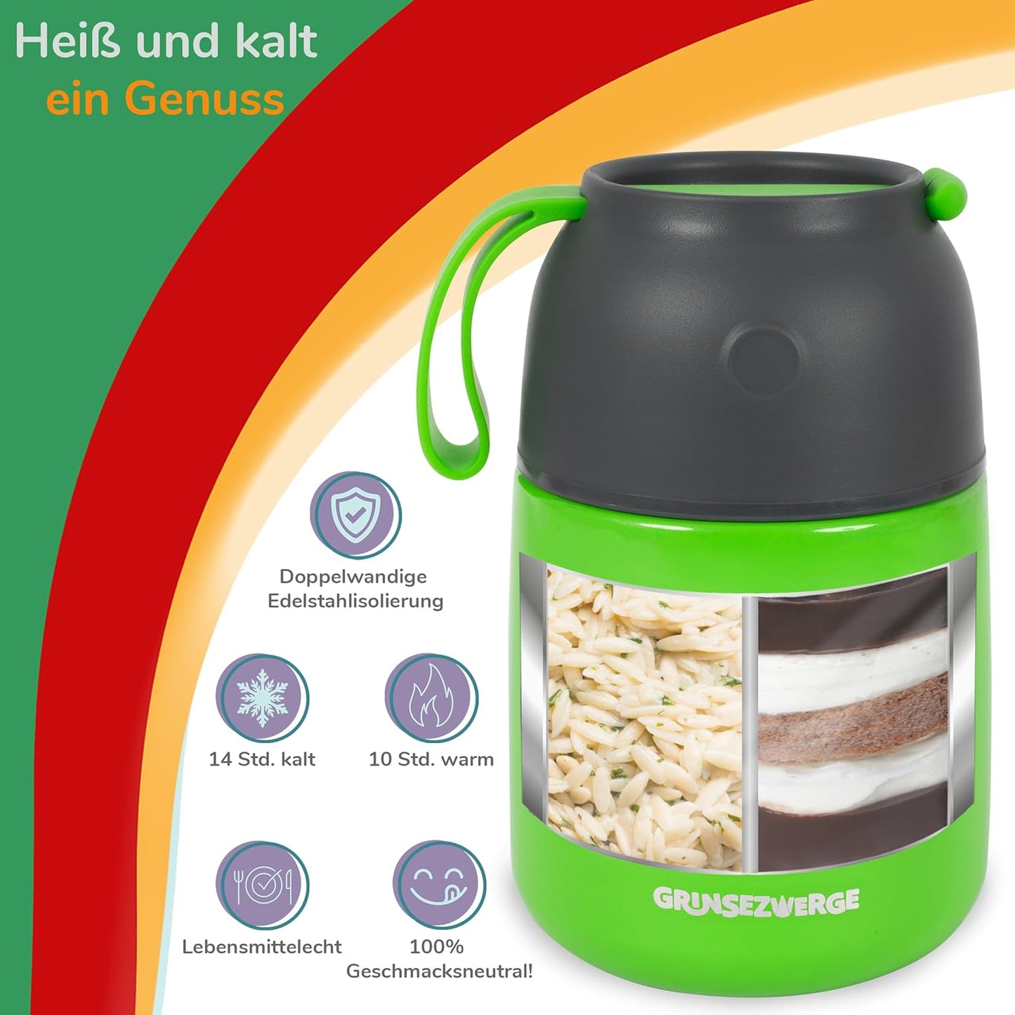 Thermobecher für Speisen und Getränke, 500ml, Felix Feuerwehrmann (Grün)