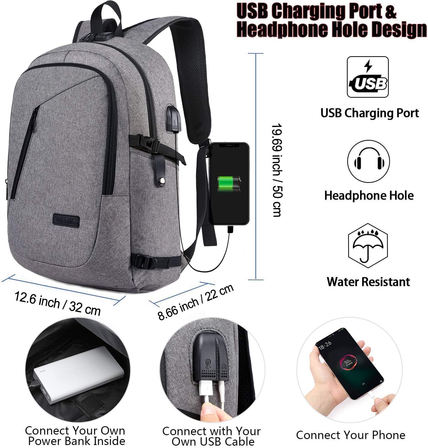 Laptop Rucksack, 17 Zoll Grau-1