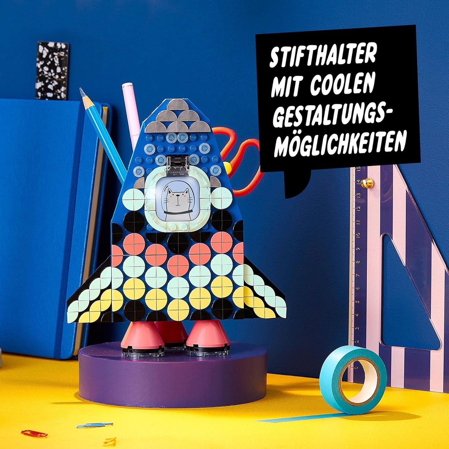 DOTS Raketen Stiftehalter Bastelset für Kinder, Single