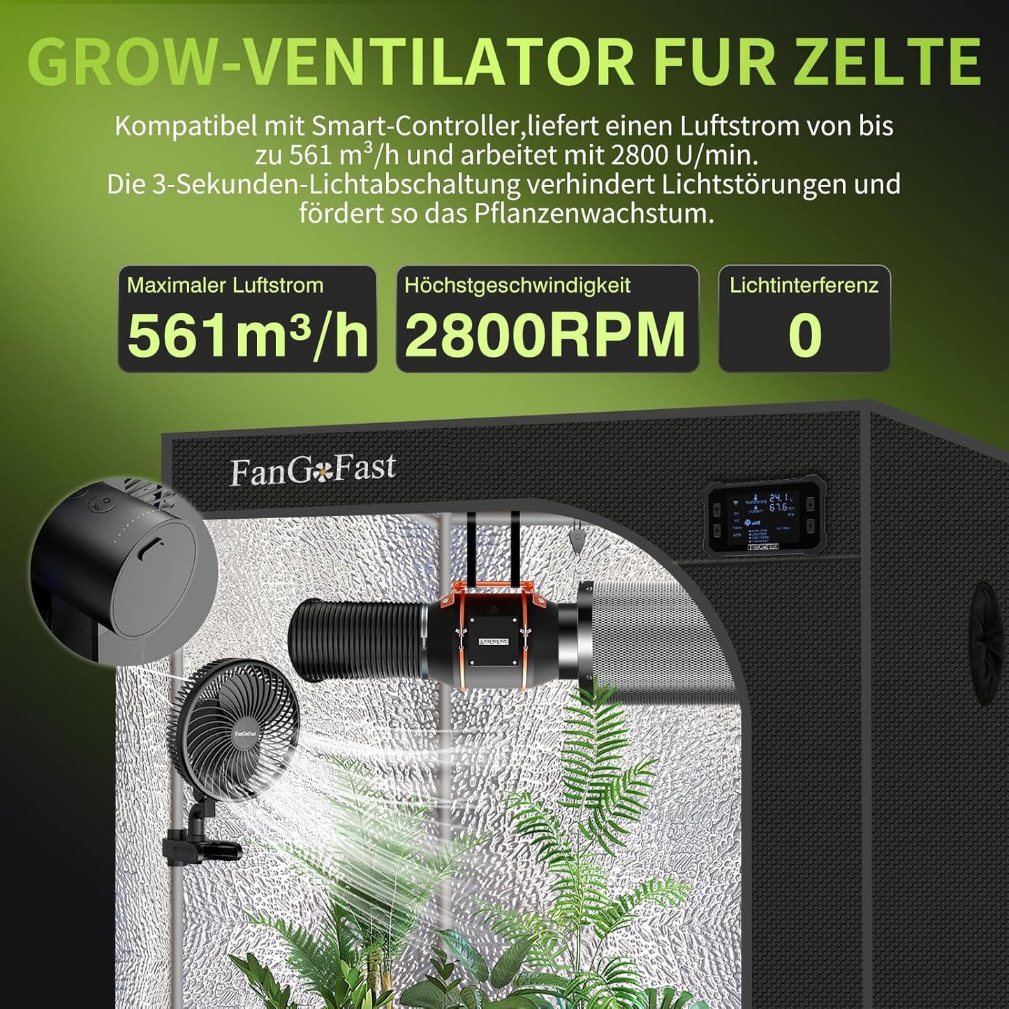 Oszillierender Grow Clip-Ventilator