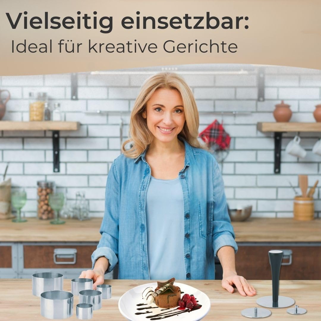 10-teiliges Dessertringe Set mit Presse