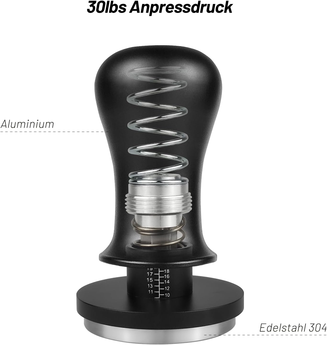Espresso Tamper mit Druckregulierung, Schwarz 58mm