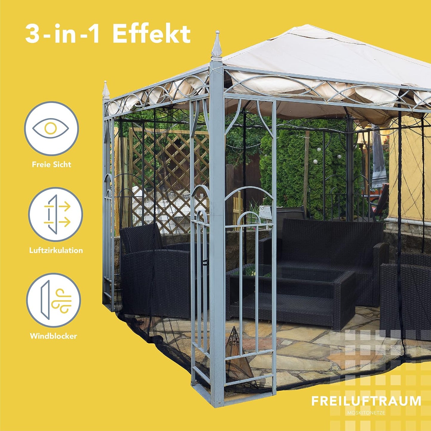 Moskitonetz für Pavillon Outdoor XL, 400x400 Schwarz