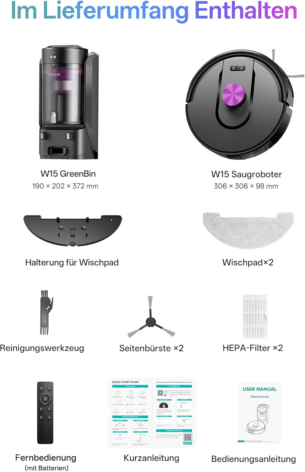 Saug-Wischroboter W15, L Schwarz