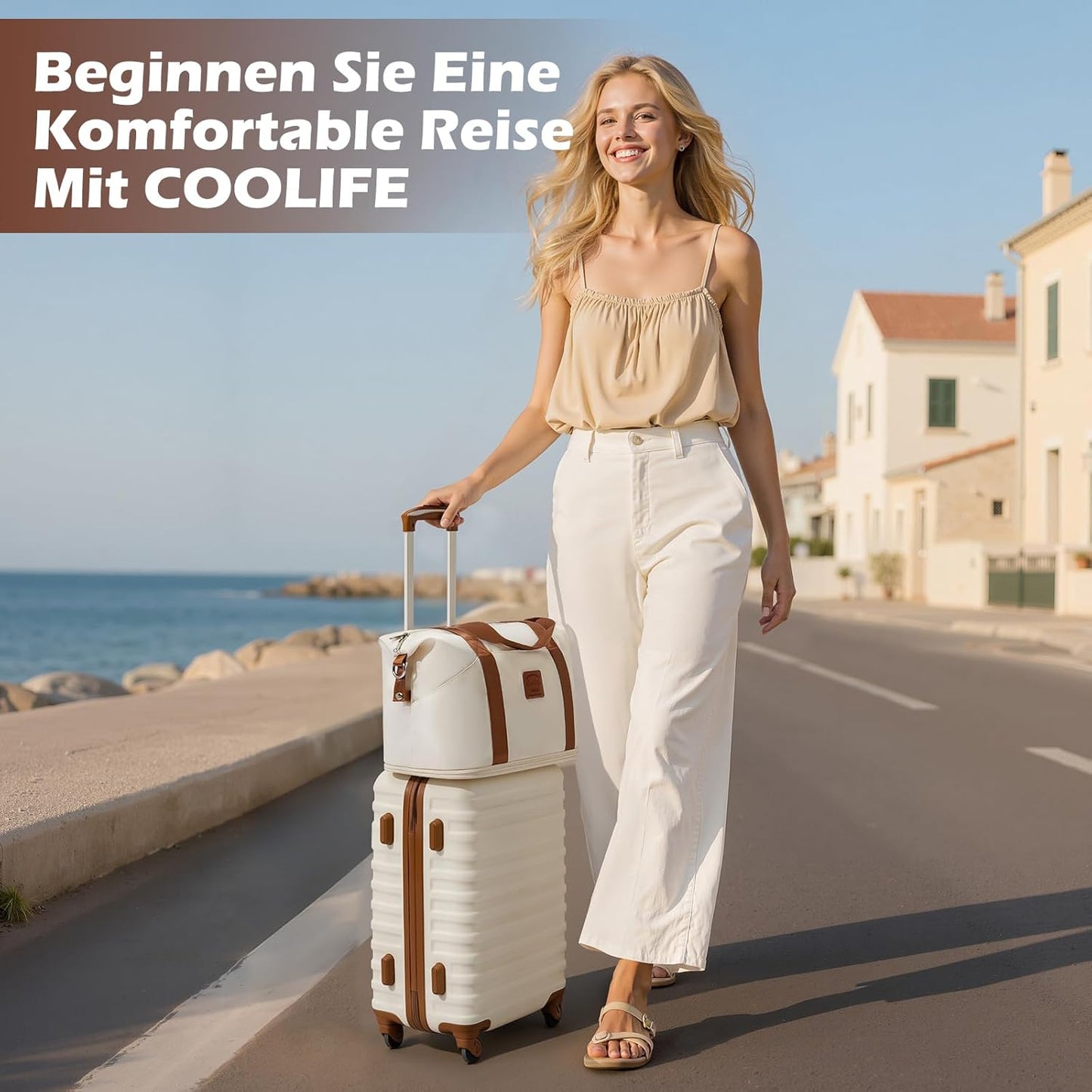 Hartschalen-Trolley-Set mit TSA-Schloss (3-teilig), Dunkelgrün/Braun Mittlerer Koffer-Set 3tlg